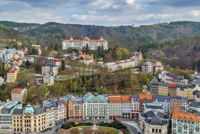 High angle view of townscape against sky