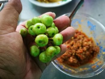 Close-up of hand holding fruits