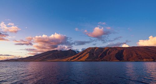 Scenic view of lake against sky during sunset