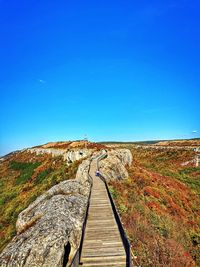 Scenic view of land against clear blue sky