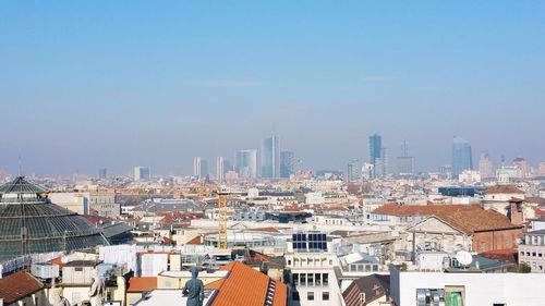 High angle view of cityscape against clear sky