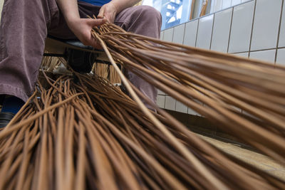 Basket weaving in a sheltered workshop, work with disabled or handicapped people