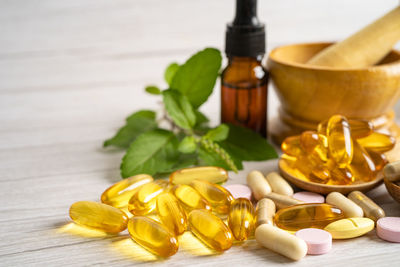 Close-up of pills on table