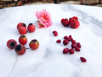 High angle view of fruits on table