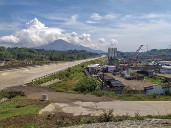 High angle view of city against sky