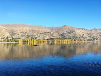 Scenic view of lake against blue sky