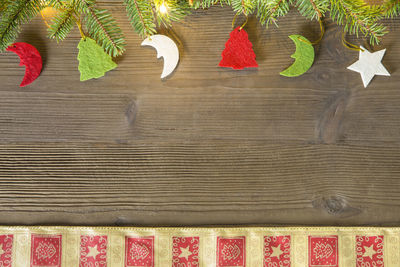 High angle view of christmas decoration on table at home