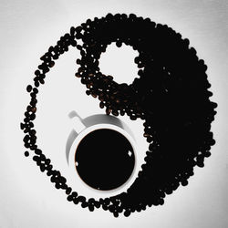 High angle view of coffee cup on table