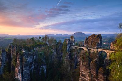 Panoramic view of landscape against sky during sunset