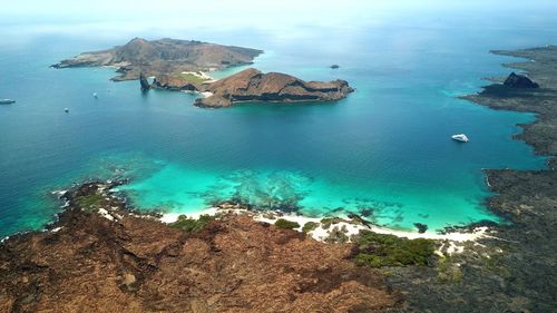 High angle view of sea and rocks