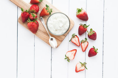 High angle view of fruits on table