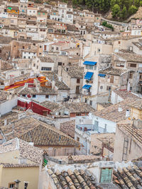 High angle view of buildings in city
