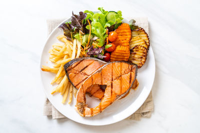 High angle view of food in plate