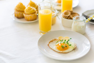 Close-up of breakfast served on table