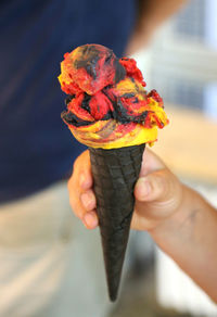 Close-up of hand holding ice cream cone