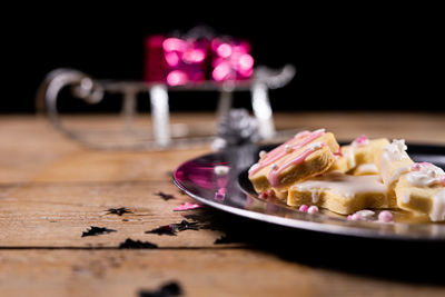 Close-up of ice cream in plate on table