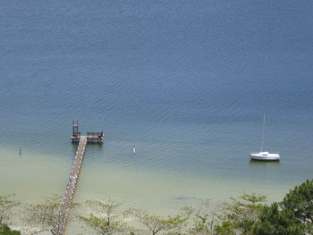 Boat in sea against sky