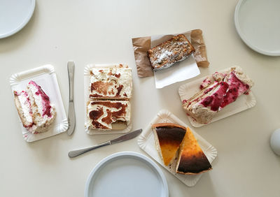 High angle view of food in plate on table