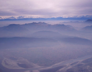 High angle view of mountains against sky