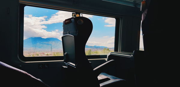 View of train through window