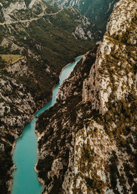 High angle view of river amidst rocks