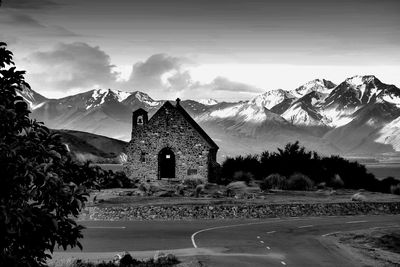 Scenic view of mountains against sky during winter
