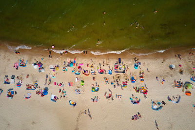 High angle view of people at beach