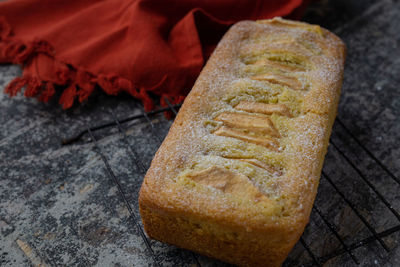 High angle view of bread on cutting board
