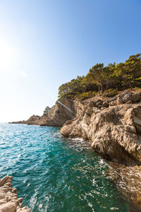 Beautiful landscape with azure sea and big rocky mountains in summer