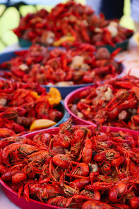 Close-up of red chili peppers for sale in market