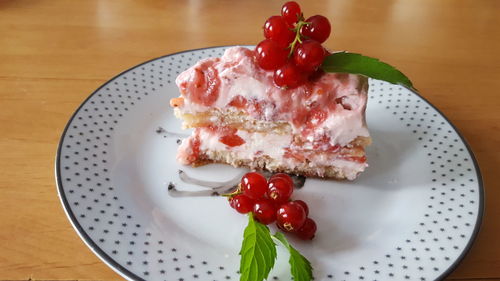 Close-up of cake in plate on table