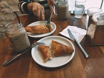 High angle view of breakfast on table