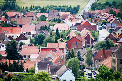 Houses against trees