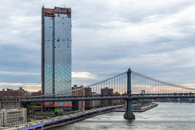 View of bridge over river against cloudy sky