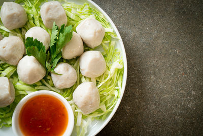 High angle view of food in bowl on table