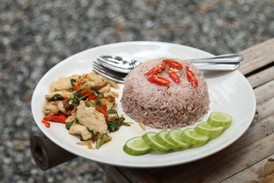 High angle view of food in plate