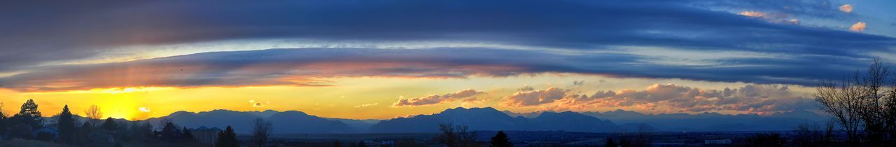 Panoramic view of silhouette mountains against dramatic sky