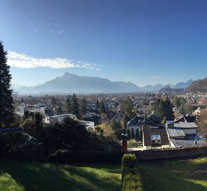 Cityscape with mountains in background