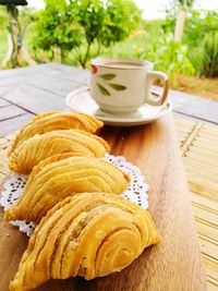 High angle view of breakfast on table