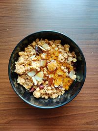 High angle view of breakfast in bowl on table
