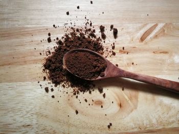 Directly above shot of ground coffee on table