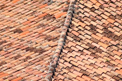 High angle view of roof tiles