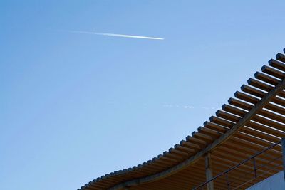 Low angle view of building against clear blue sky