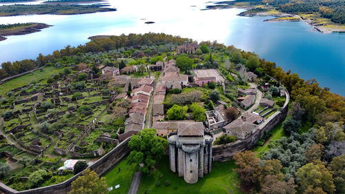 High angle view of buildings in water