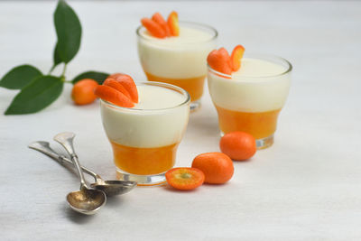 Close-up of juice and drink on table