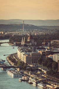 High angle view of buildings in city