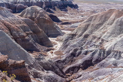 High angle landscape of the badlands at blue mesa in petrified forest national park in arizona