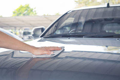 Close-up of man in car