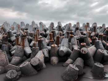 Stack of rocks against sky