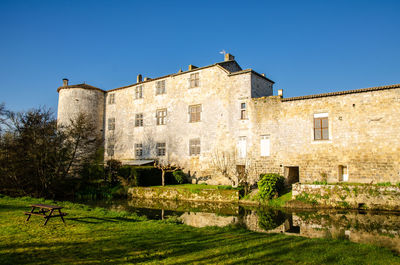 Old building against clear blue sky